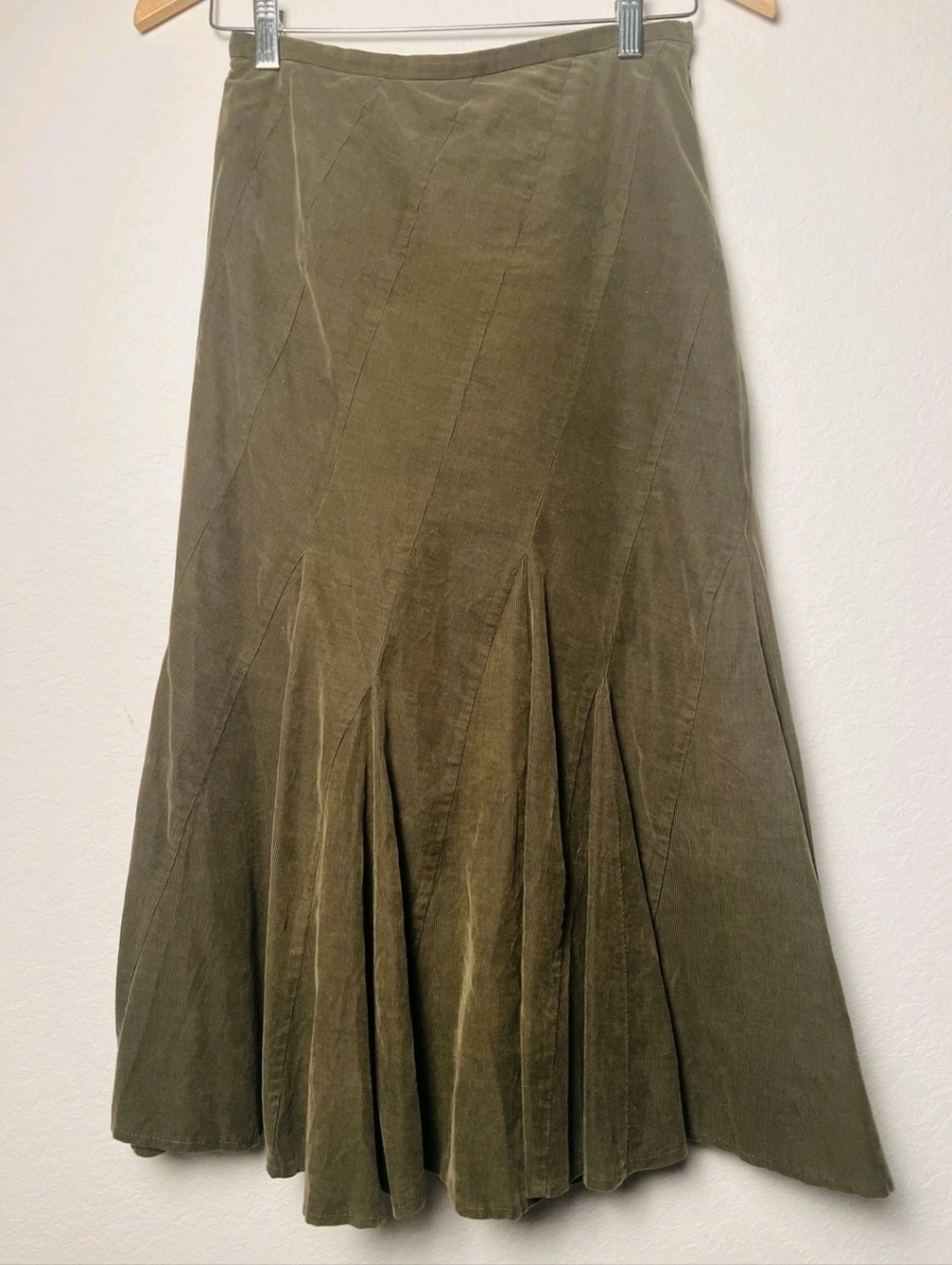 Lois Crayon Skirt Midi Olive Fit&Flare Pinwheel Corduroy Line Cottagecore Boho M - Picture 7 of 12